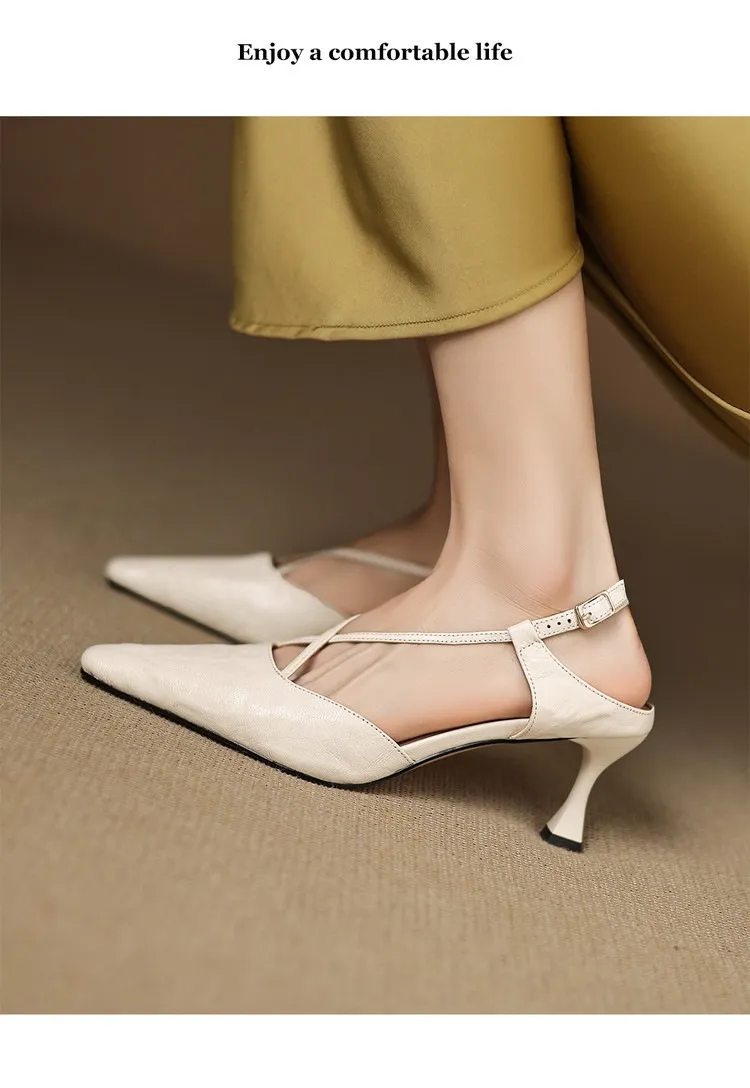 Spring/Summer Crossback Open-Back Sandals, Stunning French Style Square Toe, Closed-Toe High Heels, Lizhen Women's Shoes