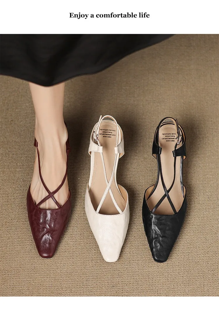 Spring/Summer Crossback Open-Back Sandals, Stunning French Style Square Toe, Closed-Toe High Heels, Lizhen Women's Shoes