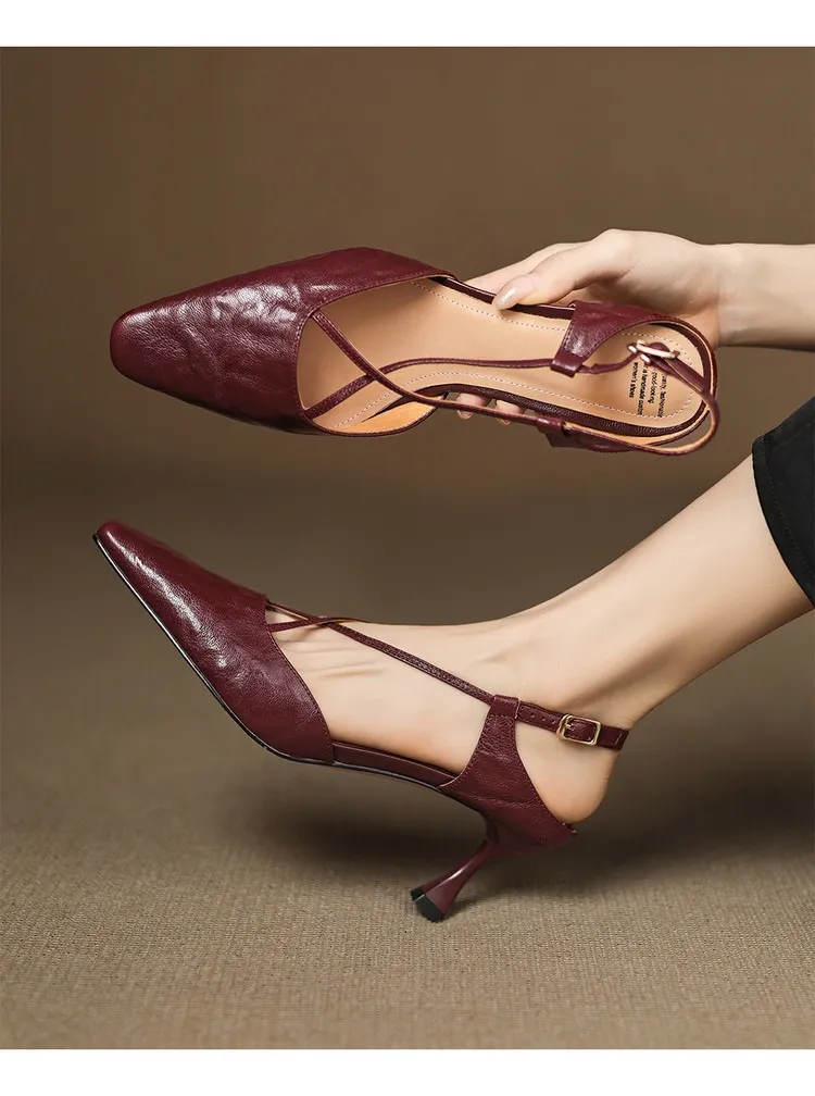 Spring/Summer Crossback Open-Back Sandals, Stunning French Style Square Toe, Closed-Toe High Heels, Lizhen Women's Shoes