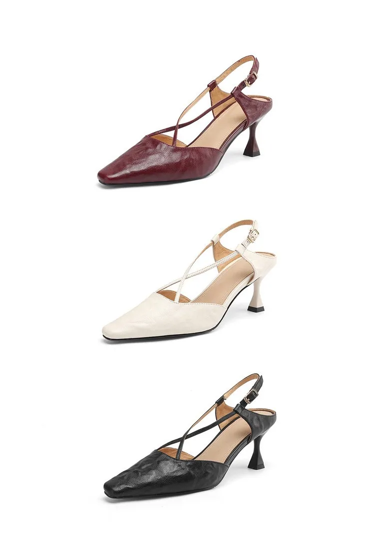 Spring/Summer Crossback Open-Back Sandals, Stunning French Style Square Toe, Closed-Toe High Heels, Lizhen Women's Shoes