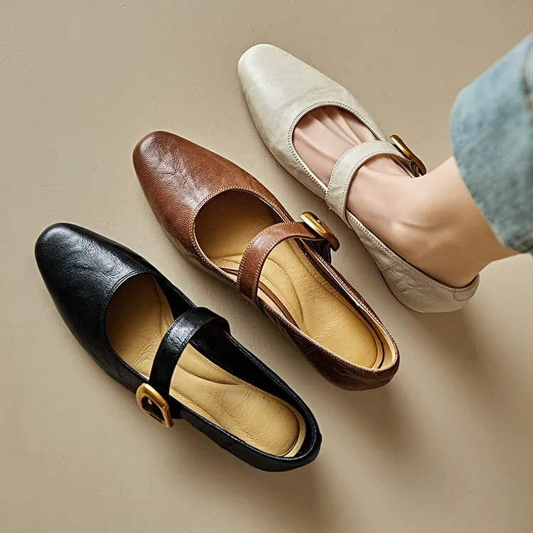 Soft lambskin Mary Jane shoes, Chanel style, spring/summer, single buckle strap, retro soft sole, low-cut women's shoes