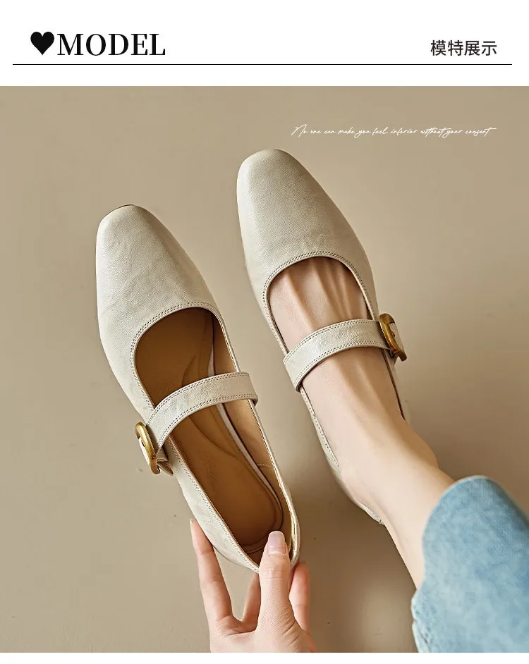 Soft lambskin Mary Jane shoes, Chanel style, spring/summer, single buckle strap, retro soft sole, low-cut women's shoes