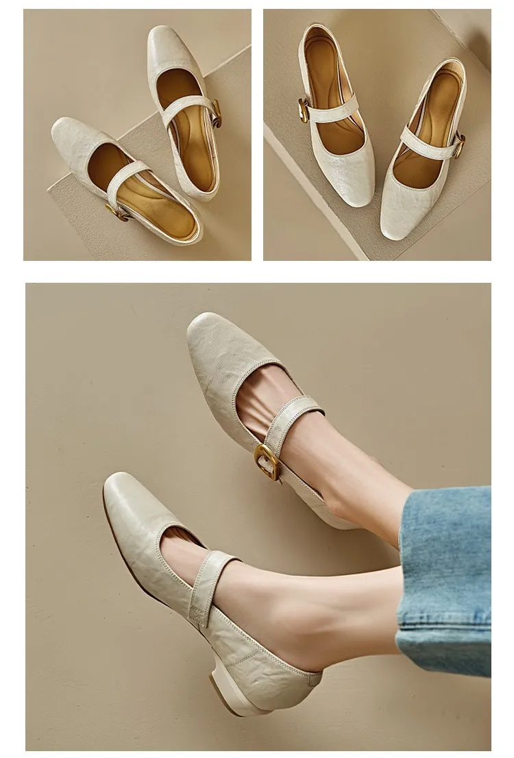 Soft lambskin Mary Jane shoes, Chanel style, spring/summer, single buckle strap, retro soft sole, low-cut women's shoes