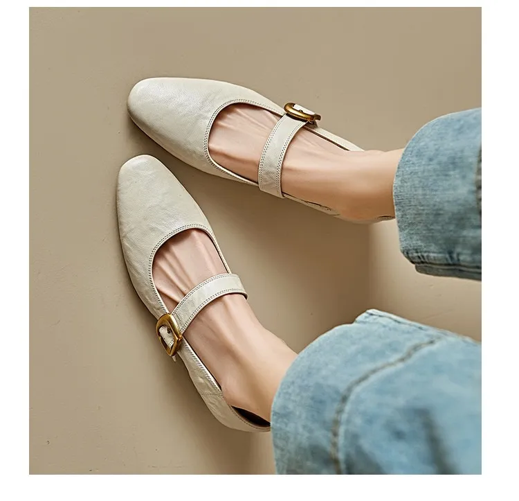 Soft lambskin Mary Jane shoes, Chanel style, spring/summer, single buckle strap, retro soft sole, low-cut women's shoes