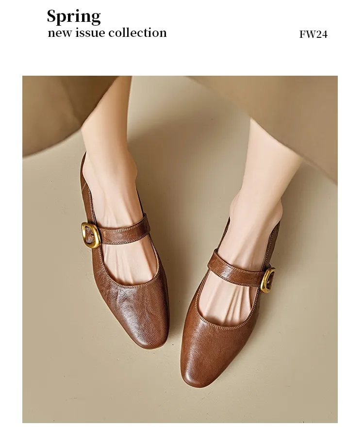 Soft lambskin Mary Jane shoes, Chanel style, spring/summer, single buckle strap, retro soft sole, low-cut women's shoes
