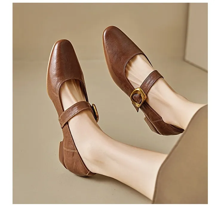 Soft lambskin Mary Jane shoes, Chanel style, spring/summer, single buckle strap, retro soft sole, low-cut women's shoes