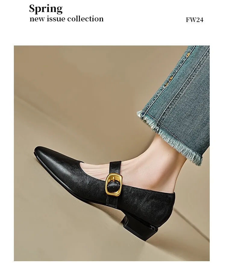 Soft lambskin Mary Jane shoes, Chanel style, spring/summer, single buckle strap, retro soft sole, low-cut women's shoes
