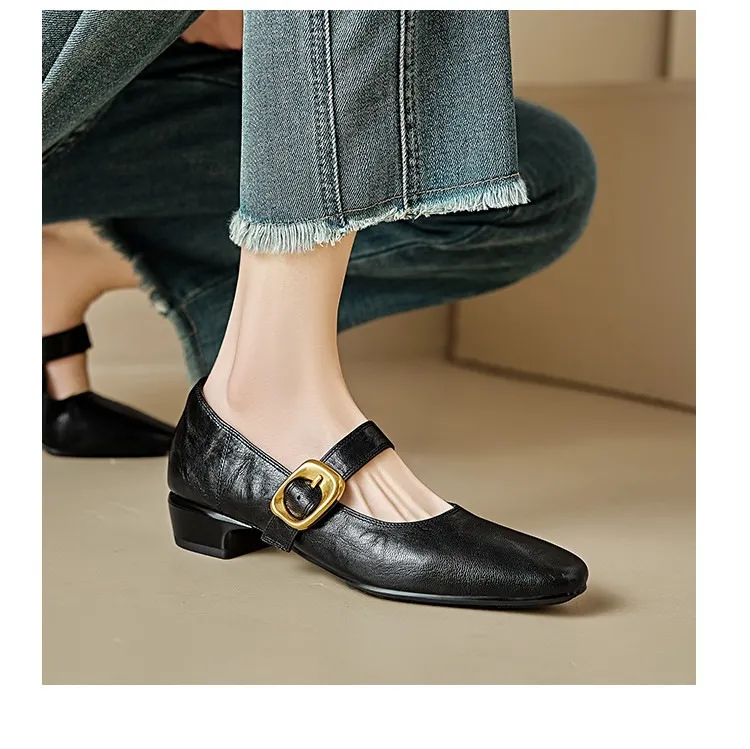 Soft lambskin Mary Jane shoes, Chanel style, spring/summer, single buckle strap, retro soft sole, low-cut women's shoes