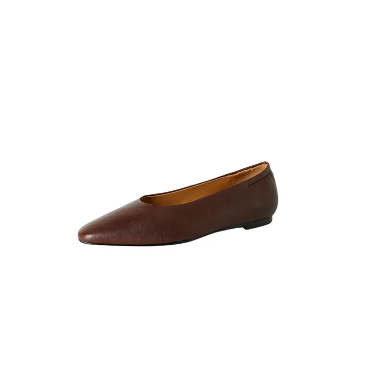 Early spring single shoes, round toe, flat, simple, solid color, sheepskin, comfortable slip-on women's shoes, 12-30d