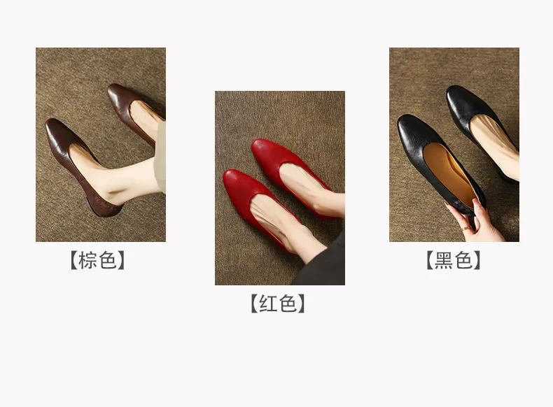 Early spring single shoes, round toe, flat, simple, solid color, sheepskin, comfortable slip-on women's shoes, 12-30d