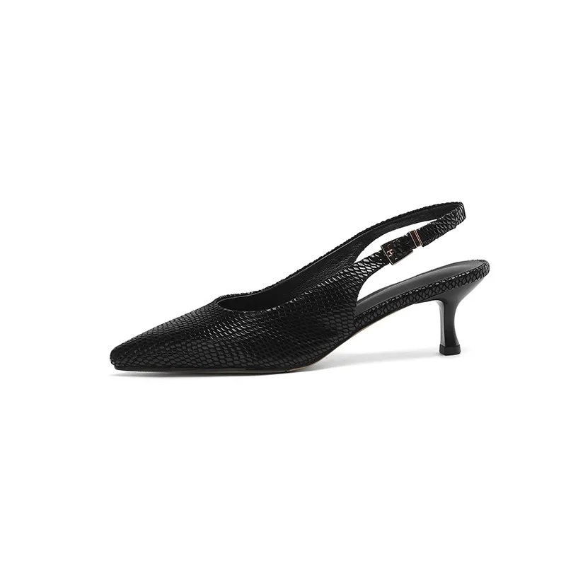 Spring/Summer Embossed Sheepskin Sandals with Stiletto Heels, Open Back, Stylish and Elegant Pointed Toe, 5cm High Heels for Women
