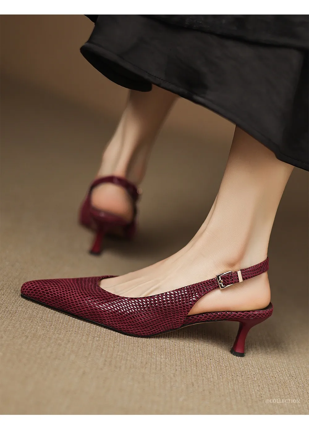 Spring/Summer Embossed Sheepskin Sandals with Stiletto Heels, Open Back, Stylish and Elegant Pointed Toe, 5cm High Heels for Women