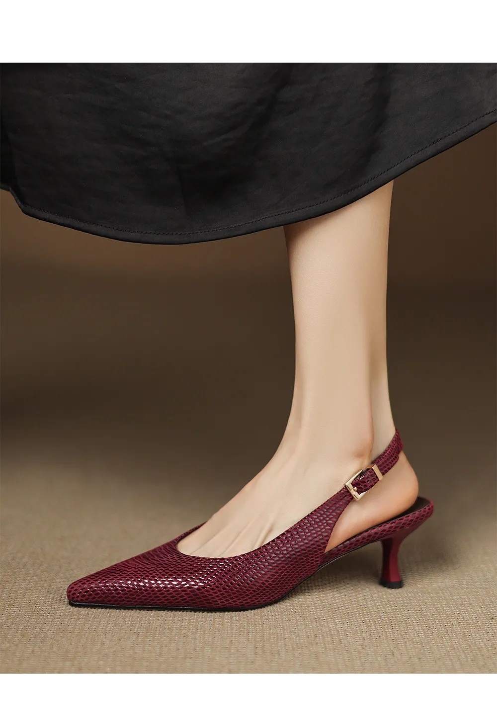 Spring/Summer Embossed Sheepskin Sandals with Stiletto Heels, Open Back, Stylish and Elegant Pointed Toe, 5cm High Heels for Women