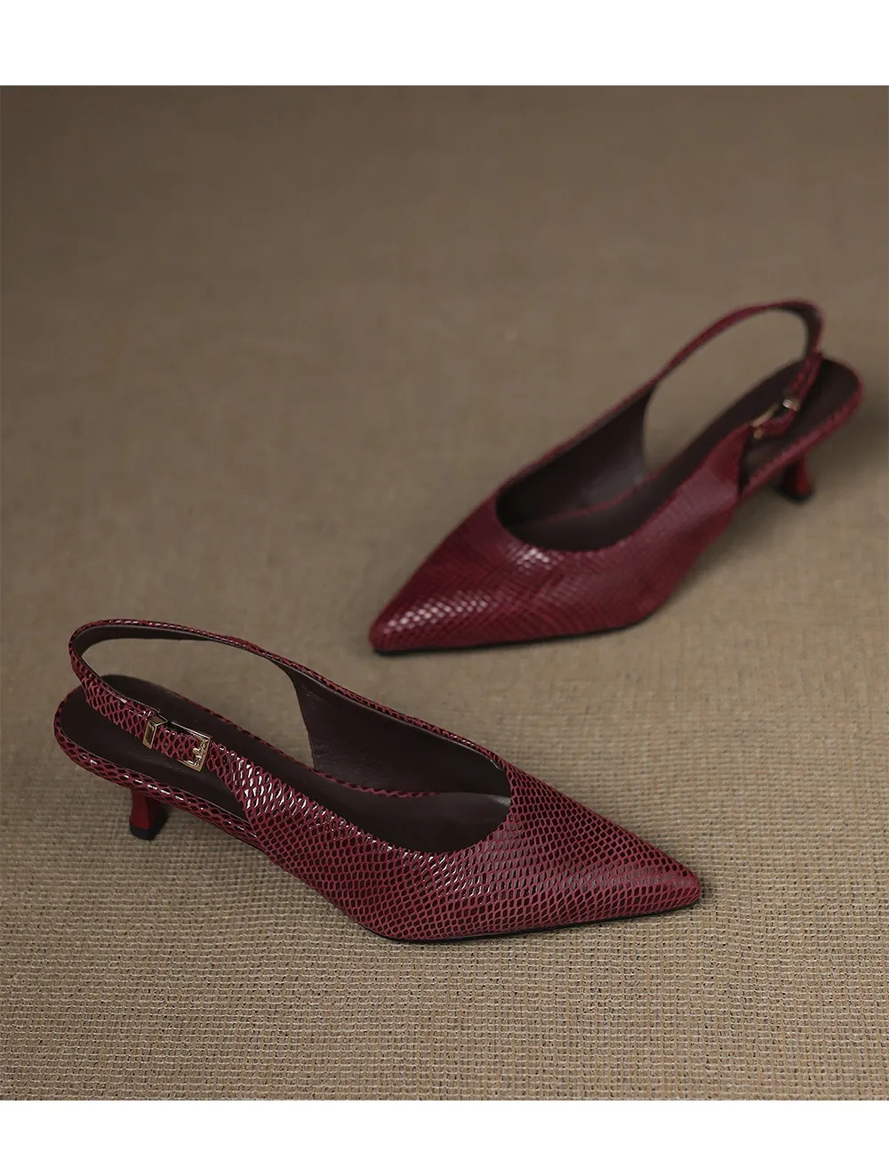 Spring/Summer Embossed Sheepskin Sandals with Stiletto Heels, Open Back, Stylish and Elegant Pointed Toe, 5cm High Heels for Women