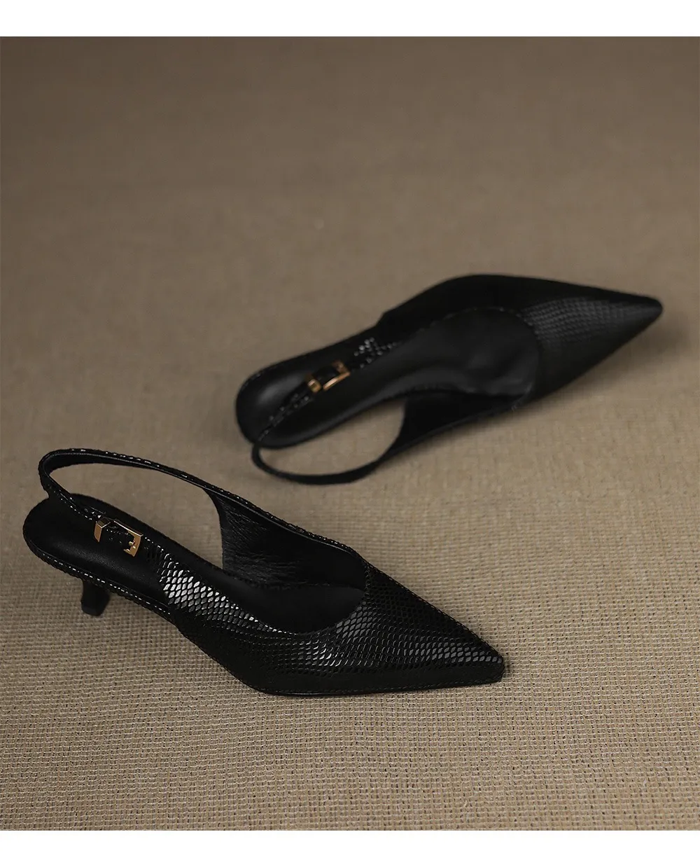 Spring/Summer Embossed Sheepskin Sandals with Stiletto Heels, Open Back, Stylish and Elegant Pointed Toe, 5cm High Heels for Women