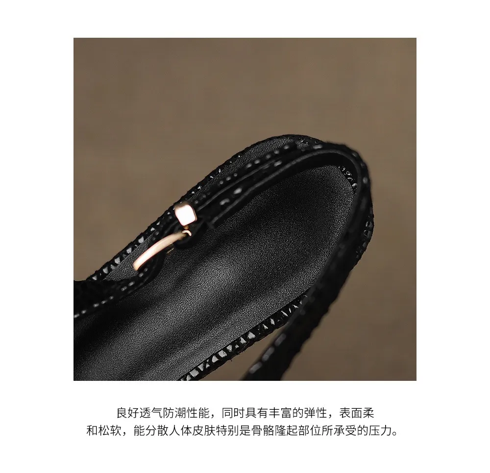 Spring/Summer Embossed Sheepskin Sandals with Stiletto Heels, Open Back, Stylish and Elegant Pointed Toe, 5cm High Heels for Women