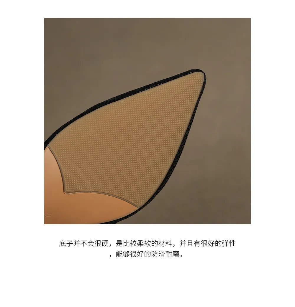 Spring/Summer Embossed Sheepskin Sandals with Stiletto Heels, Open Back, Stylish and Elegant Pointed Toe, 5cm High Heels for Women
