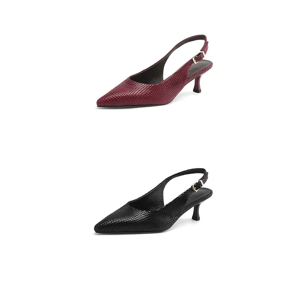 Spring/Summer Embossed Sheepskin Sandals with Stiletto Heels, Open Back, Stylish and Elegant Pointed Toe, 5cm High Heels for Women
