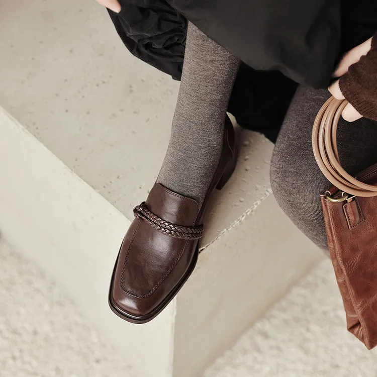 Early Spring Slip-on Square Toe Chunky Heel High Heel Sheepskin Fashion Women's Shoes 12-22h