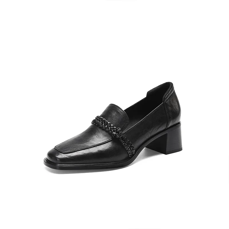 Early Spring Slip-on Square Toe Chunky Heel High Heel Sheepskin Fashion Women's Shoes 12-22h