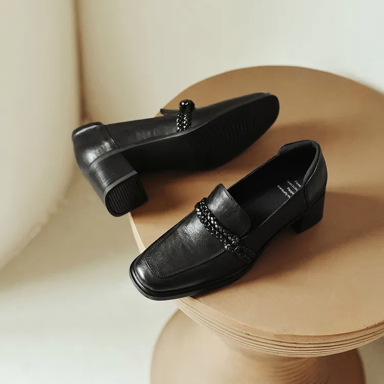 Early Spring Slip-on Square Toe Chunky Heel High Heel Sheepskin Fashion Women's Shoes 12-22h