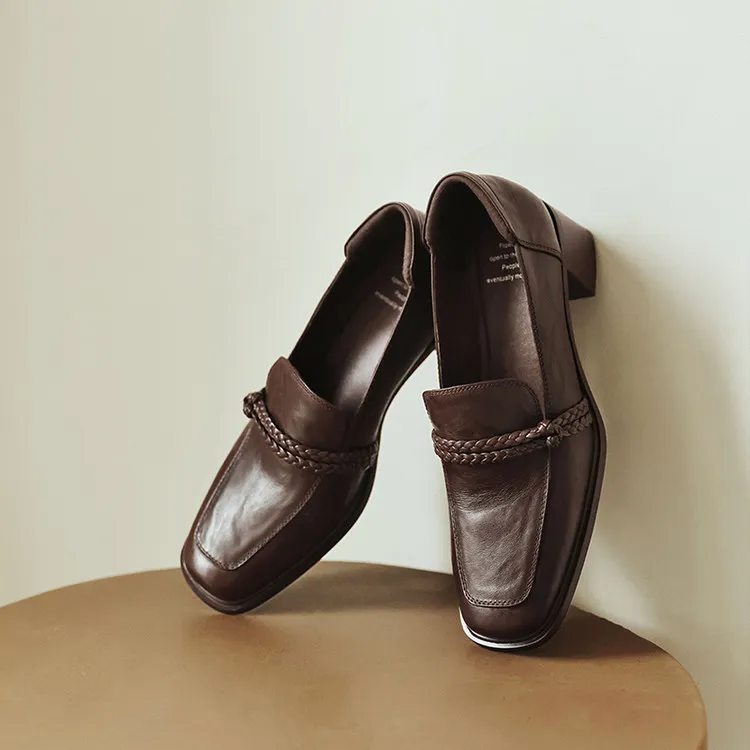 Early Spring Slip-on Square Toe Chunky Heel High Heel Sheepskin Fashion Women's Shoes 12-22h