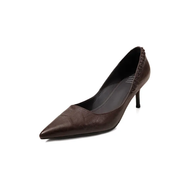 Early Spring Pointed Toe Stiletto Heel High-Heeled Low-Cut Sheepskin Fashion Women's Shoes 12-22f