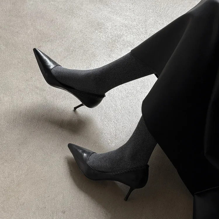 Early Spring Pointed Toe Stiletto Heel High-Heeled Low-Cut Sheepskin Fashion Women's Shoes 12-22f