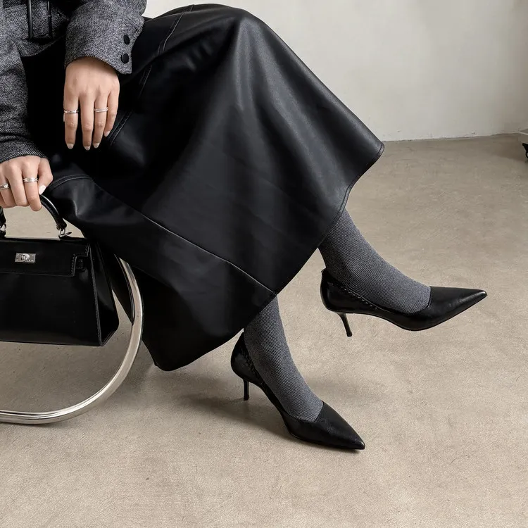 Early Spring Pointed Toe Stiletto Heel High-Heeled Low-Cut Sheepskin Fashion Women's Shoes 12-22f