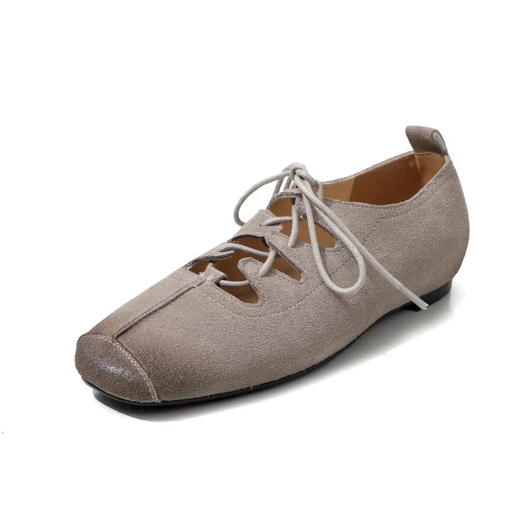 Spring square-toe flat lace-up fashion loafers, leather 12-24a