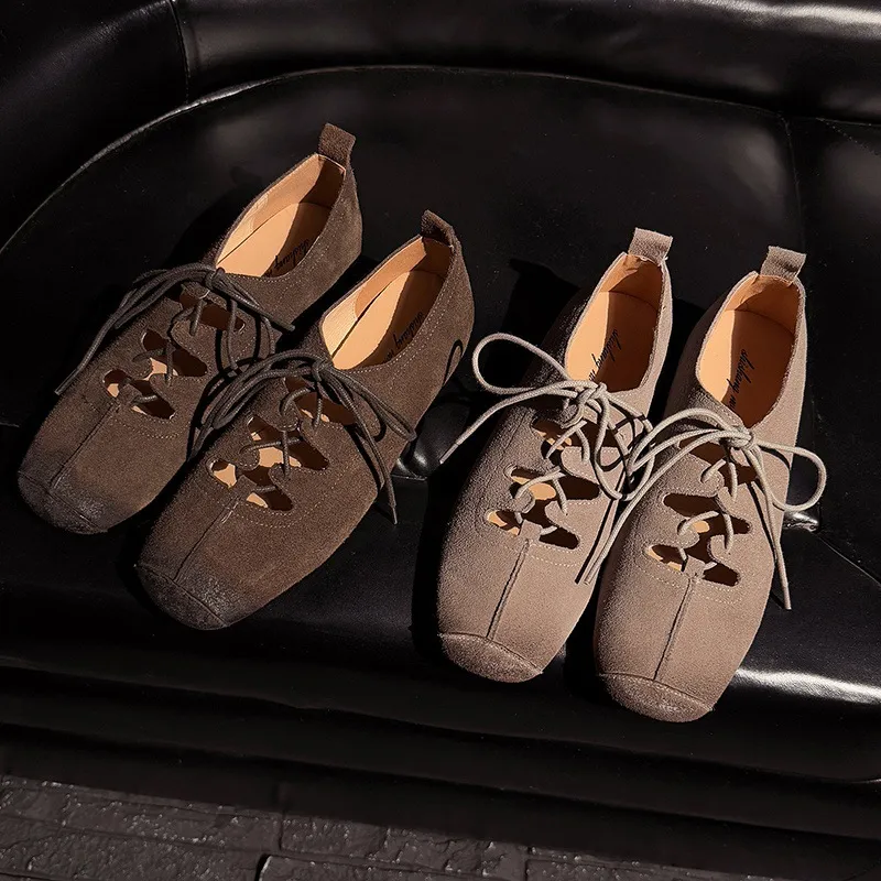 Spring square-toe flat lace-up fashion loafers, leather 12-24a