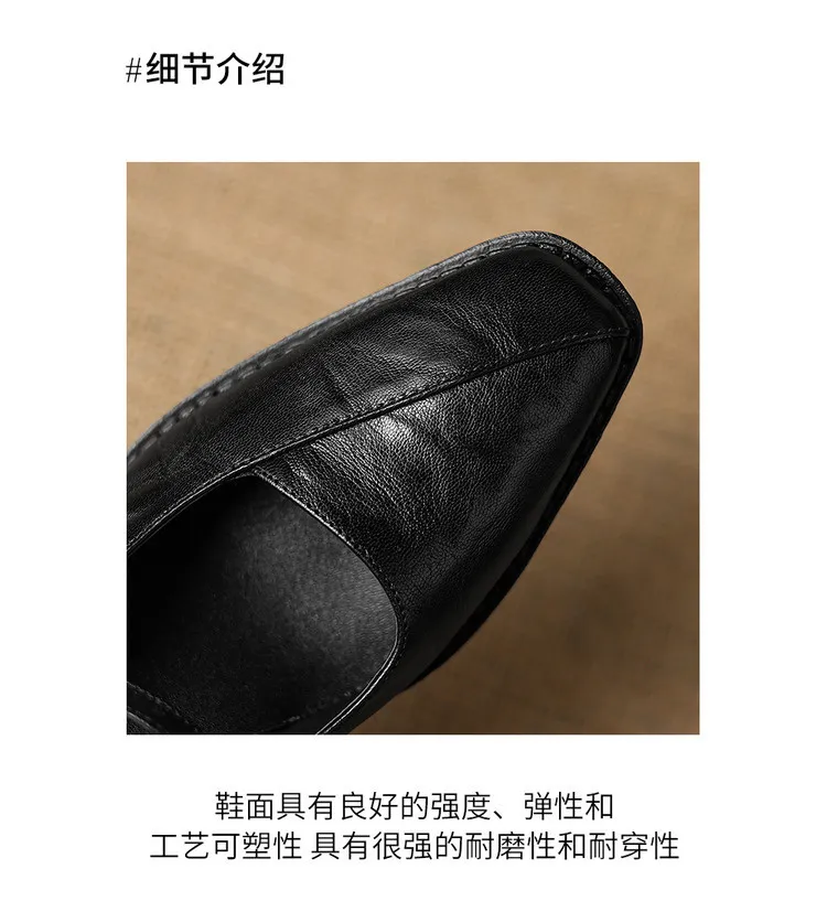 Early spring single shoes, square toe, buckle, chunky heel, Mary Jane style, sheepskin fashion shoes, 12-3