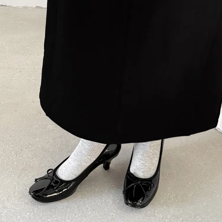 Spring single shoes, round toe, chunky heel, high heel, bow, slip-on, comfortable women's shoes, 12-26e