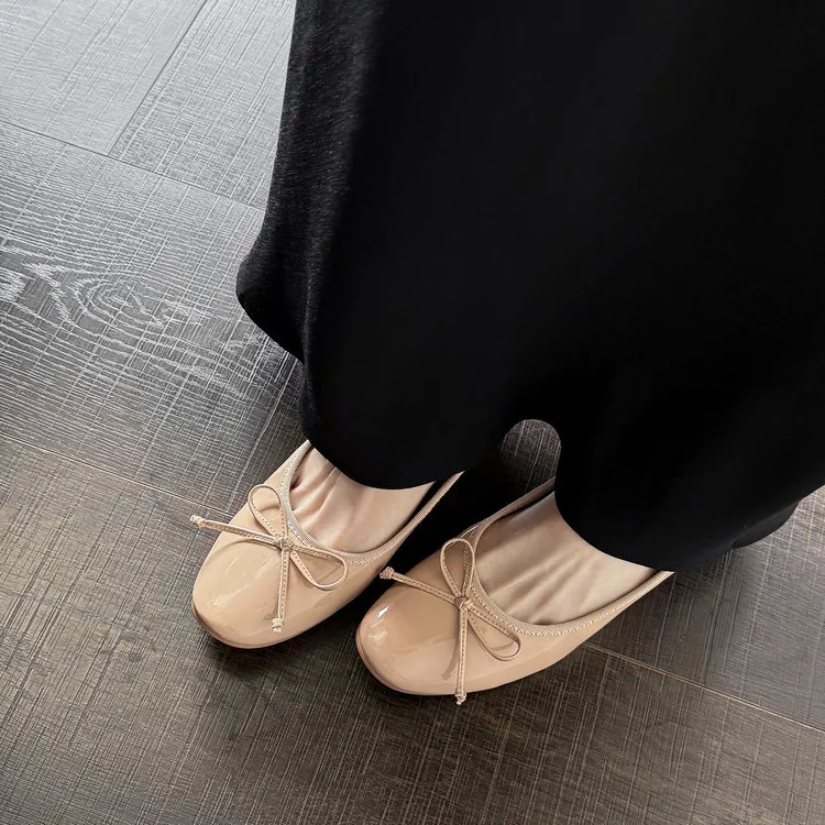 Spring single shoes, round toe, chunky heel, high heel, bow, slip-on, comfortable women's shoes, 12-26e