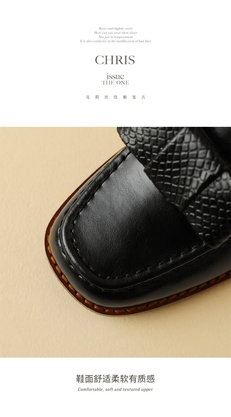 Elegant and stylish soft cowhide bow loafers for spring, chunky mid-heel, women's shoes in various sizes.