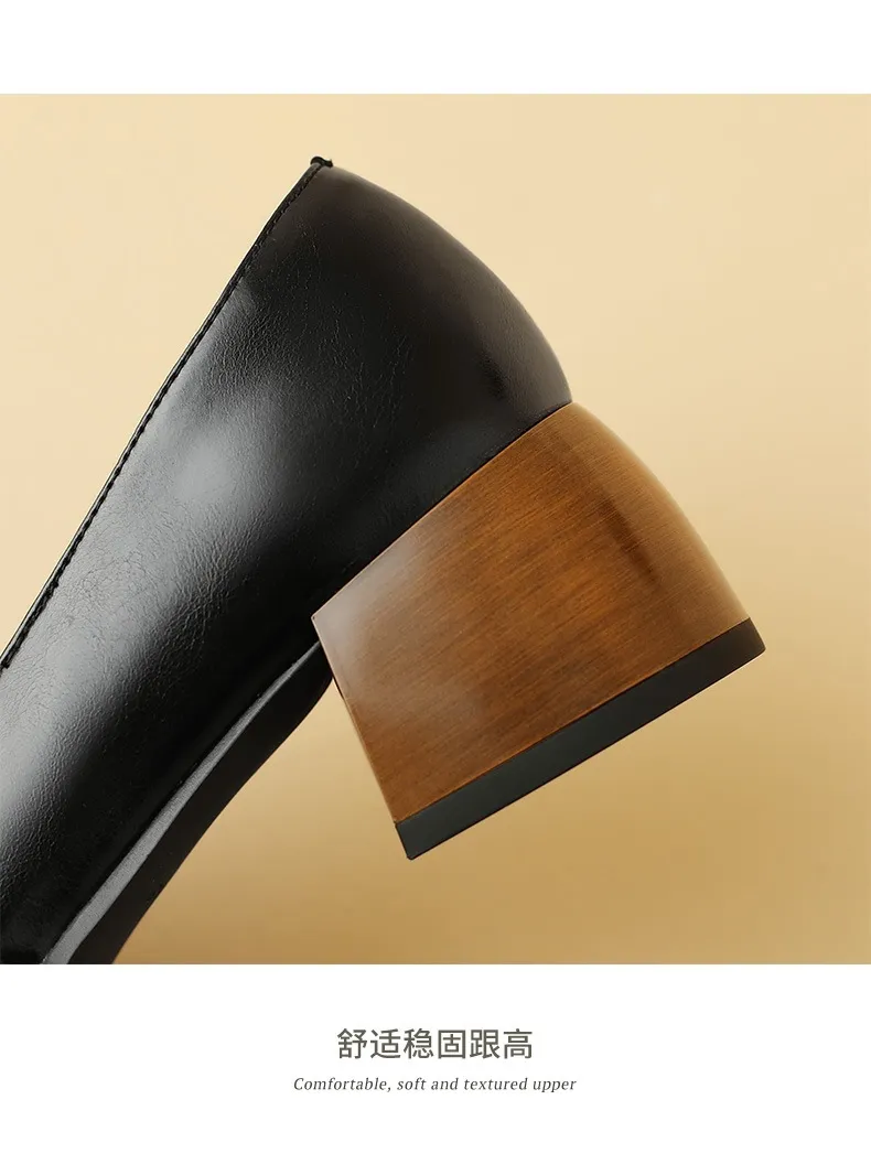 Elegant and stylish soft cowhide bow loafers for spring, chunky mid-heel, women's shoes in various sizes.