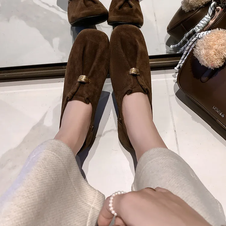 Early spring single shoes, square toe, flat, sheepskin fashion women's shoes, brown, coffee, off-white, 12-30s