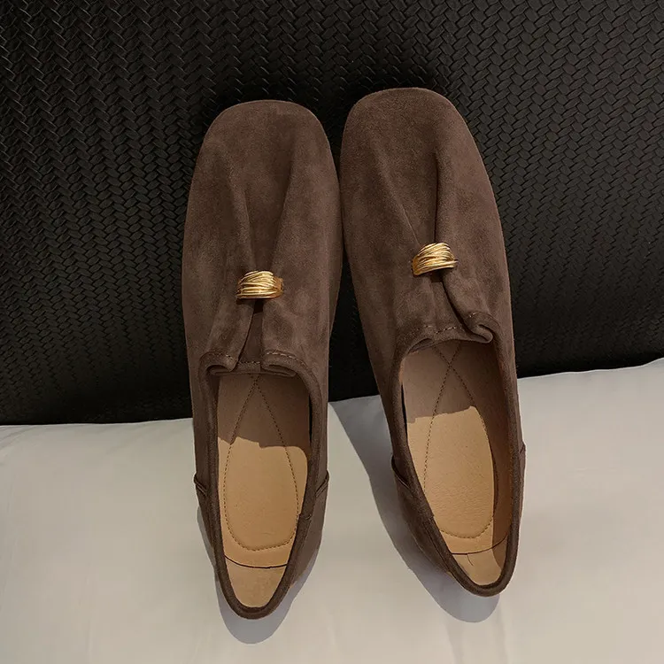 Early spring single shoes, square toe, flat, sheepskin fashion women's shoes, brown, coffee, off-white, 12-30s