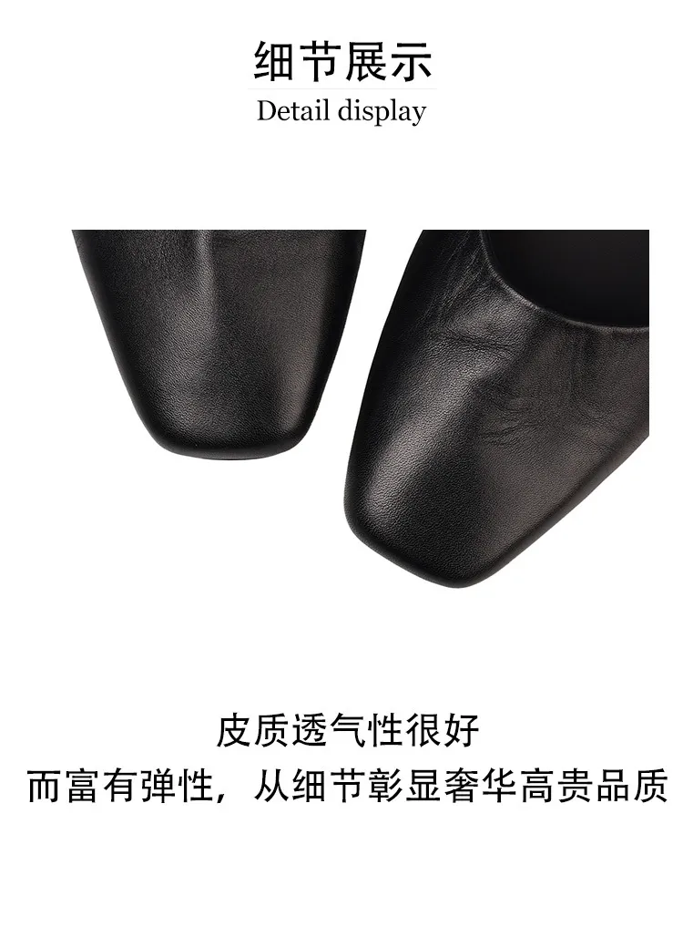 Early spring single shoes, square toe, chunky heel, low heel, shallow mouth, elegant and comfortable women's shoes, 12-26t