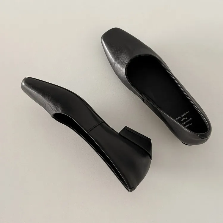 Early spring single shoes, square toe, chunky heel, low heel, shallow mouth, elegant and comfortable women's shoes, 12-26t