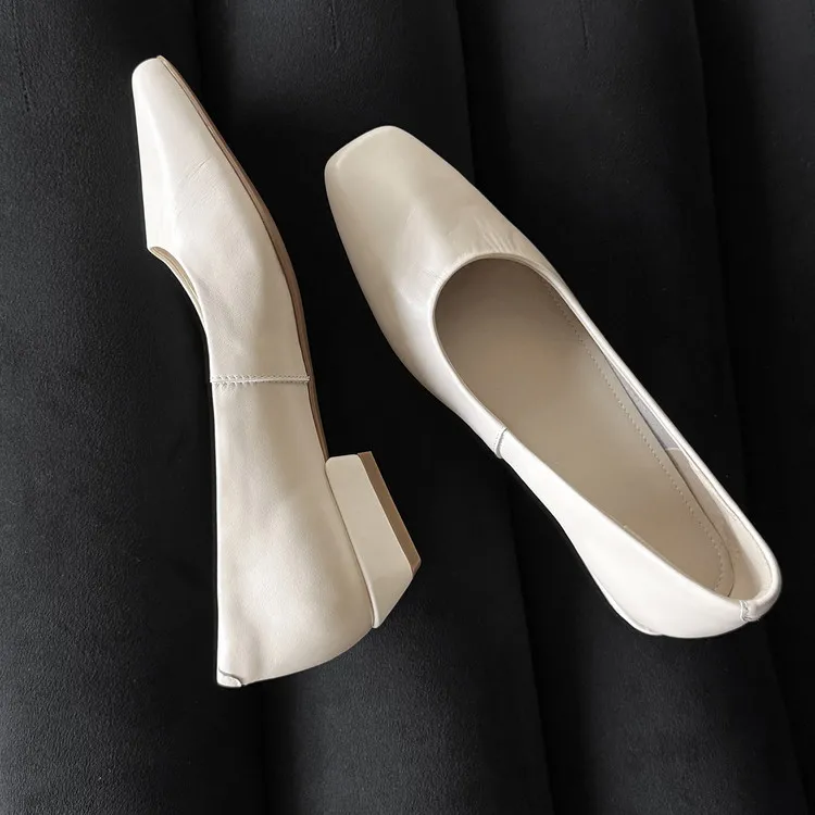 Early spring single shoes, square toe, chunky heel, low heel, shallow mouth, elegant and comfortable women's shoes, 12-26t