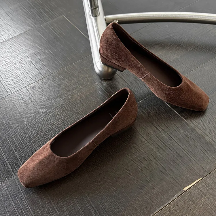 Early spring single shoes, square toe, chunky heel, low heel, shallow mouth, elegant and comfortable women's shoes, 12-26t
