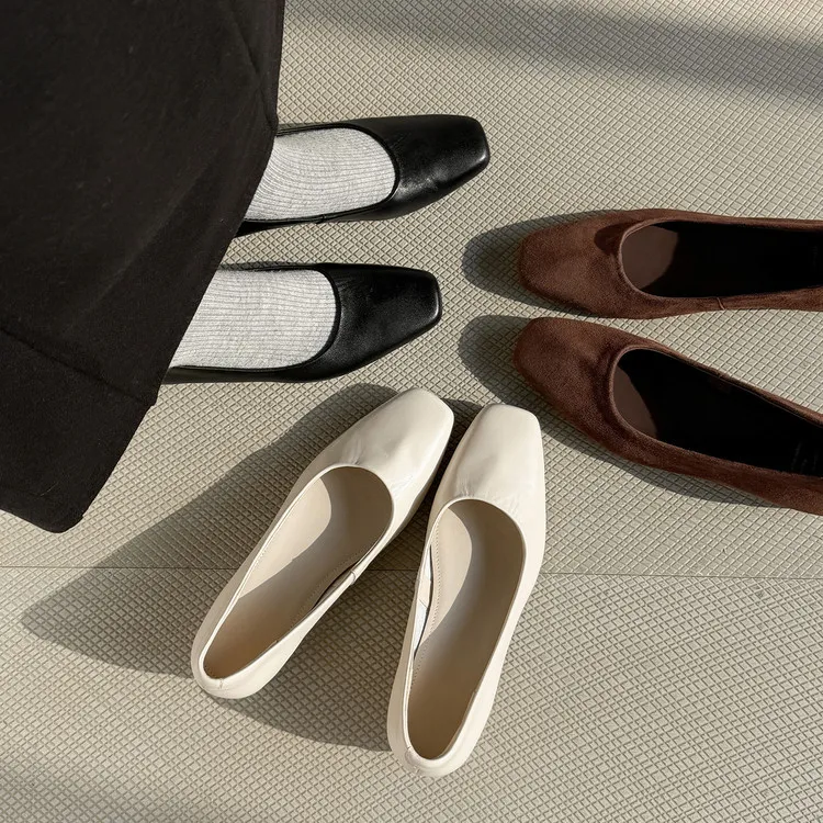 Early spring single shoes, square toe, chunky heel, low heel, shallow mouth, elegant and comfortable women's shoes, 12-26t