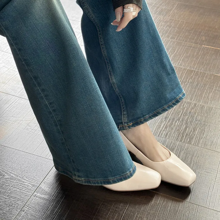 Early spring single shoes, square toe, chunky heel, low heel, shallow mouth, elegant and comfortable women's shoes, 12-26t