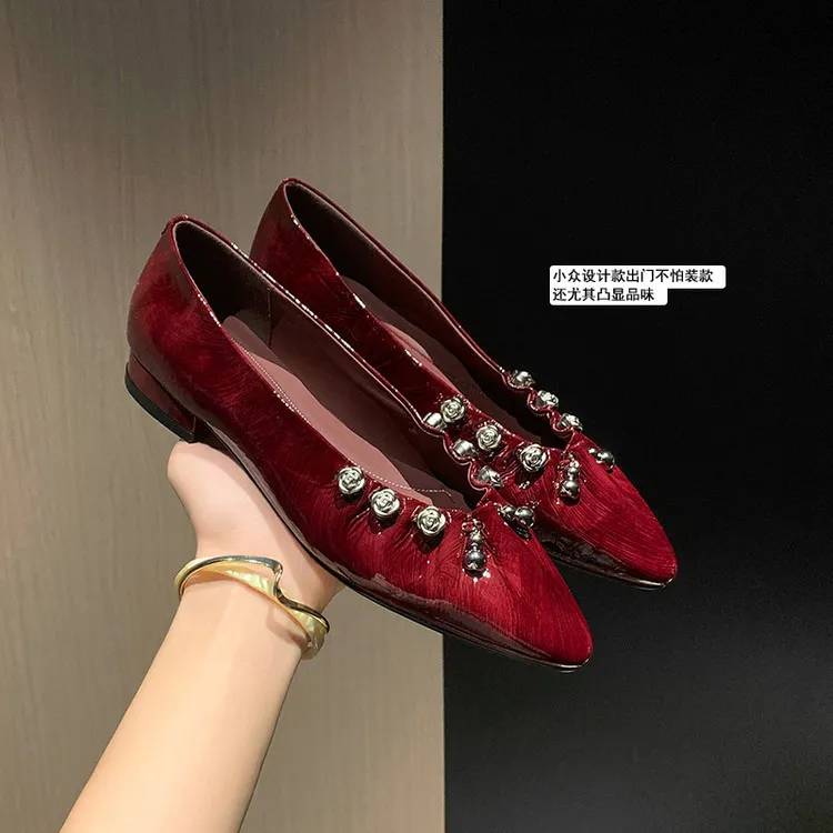 Early spring single shoes, round toe, chunky heel, high heel, fashion leather slip-on women's shoes, sizes 12-30c