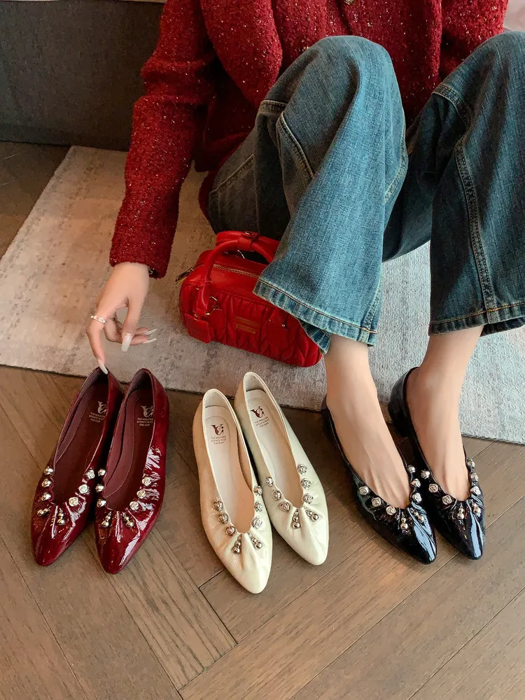 Early spring single shoes, round toe, chunky heel, high heel, fashion leather slip-on women's shoes, sizes 12-30c