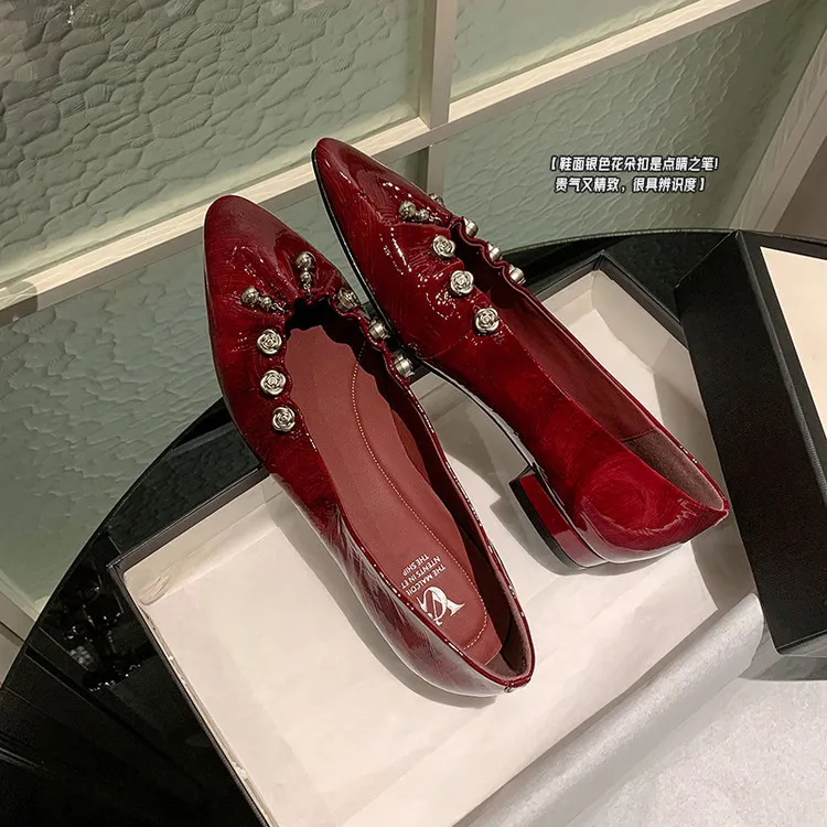 Early spring single shoes, round toe, chunky heel, high heel, fashion leather slip-on women's shoes, sizes 12-30c