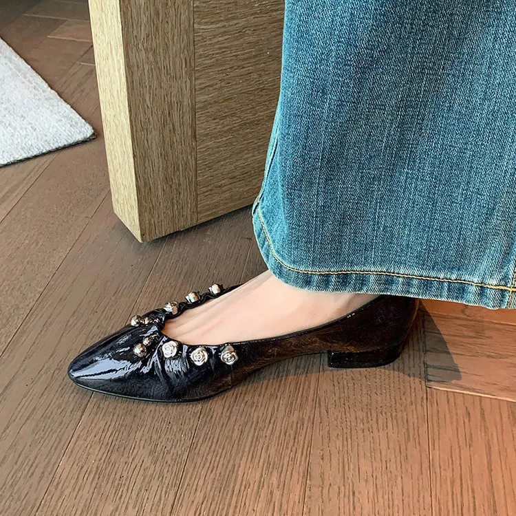 Early spring single shoes, round toe, chunky heel, high heel, fashion leather slip-on women's shoes, sizes 12-30c