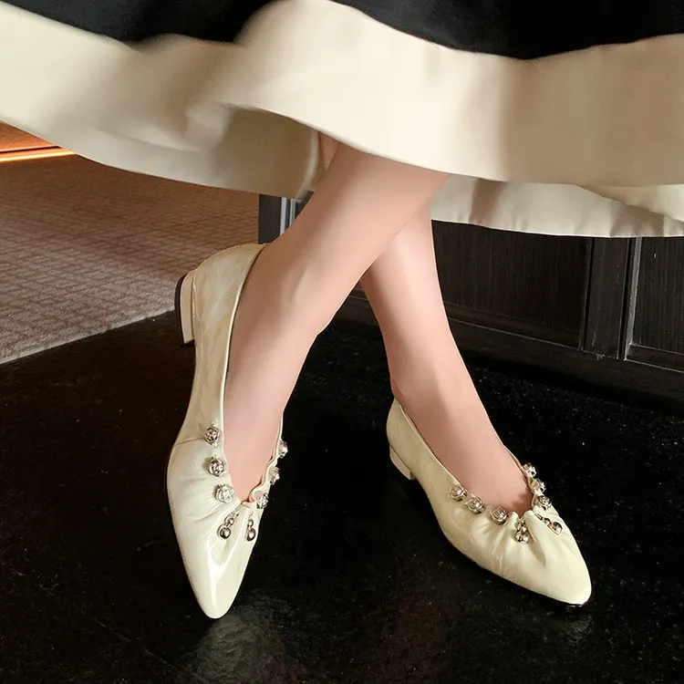 Early spring single shoes, round toe, chunky heel, high heel, fashion leather slip-on women's shoes, sizes 12-30c