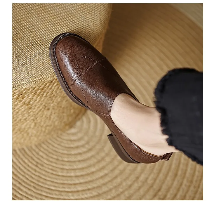 Women's Spring/Autumn Shoes - Black and Brown Loafers - Slip-on, Deep Mouth, Round Toe, Mid-Heel Shoes